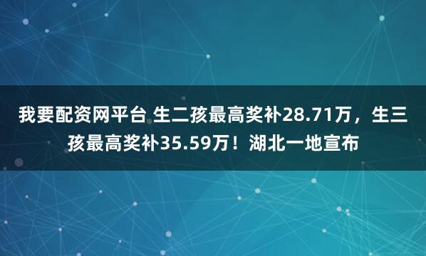 我要配资网平台 生二孩最高奖补28.71万，生三孩最高奖补35.59万！湖北一地宣布